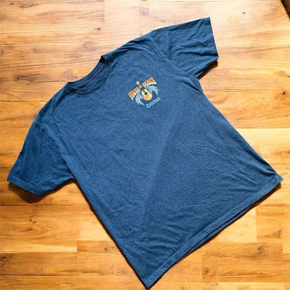 House of Blues Blue Graphic Shirt Tee L Guitar Short Sleeve